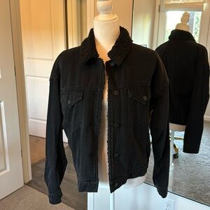 Shearling lined black denim jacket